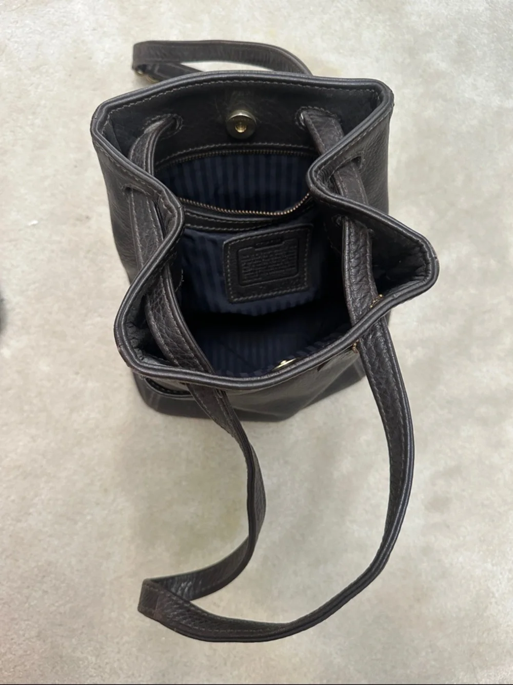 Coach Dark Brown Pebbled Leather Crossbody Bucket Bag